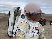 The Hamilton Sunstrand Concept Mars Spacesuit.  Click on this picture to view more images from the Mars Institute Web Site.